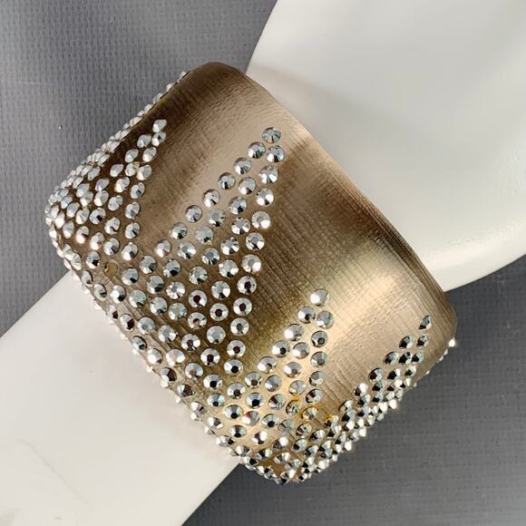 ALEXIS BITTAR Grey Silver Rhinestones Lucite Cuff Bracelet - Picture 2 of 4